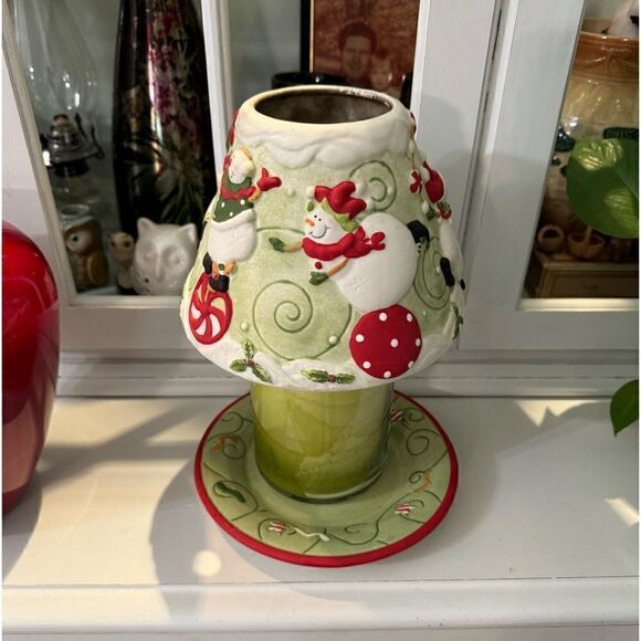 Yankee Candle Circus Snowman Ceramic Shade and Plate Christmas White Green Red - Picture 1 of 6
